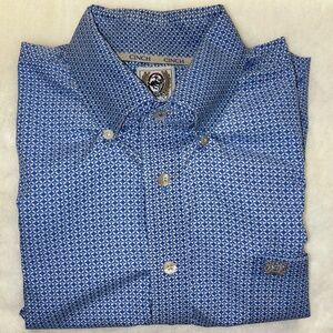 Cinch Men's Blue and White Shirt, Size L